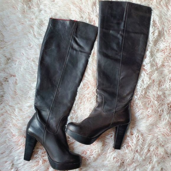 DESTROY Shoes - Rare Vintage 90s DESTROY Leather Black Over the Knee Platform Chunky Heel Sz 7